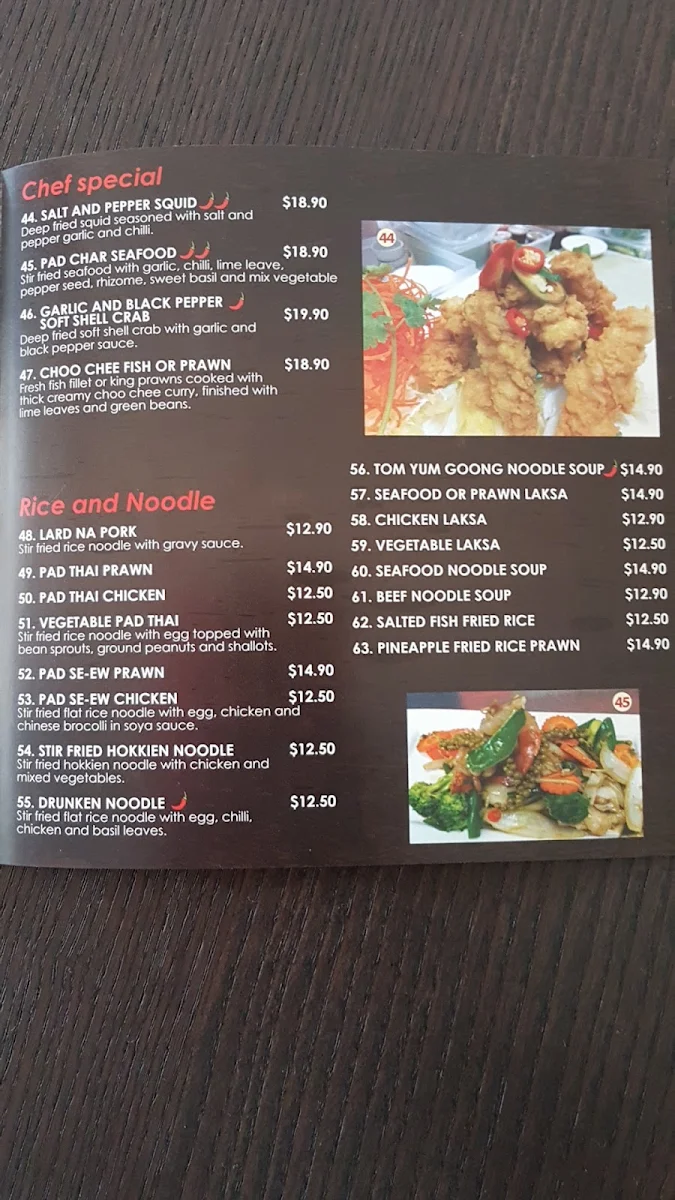 Menu, Yum Yum Thai