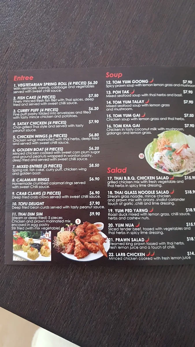Menu, Yum Yum Thai