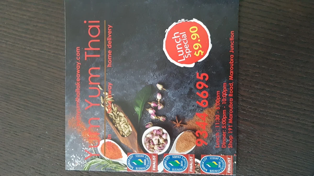 Menu, Yum Yum Thai