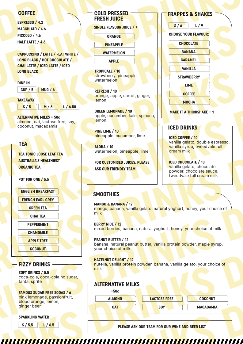 Menu, Oar Glenunga