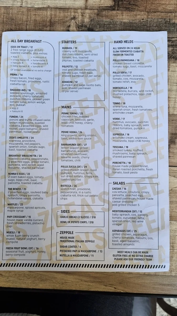 Menu, Oar Glenunga