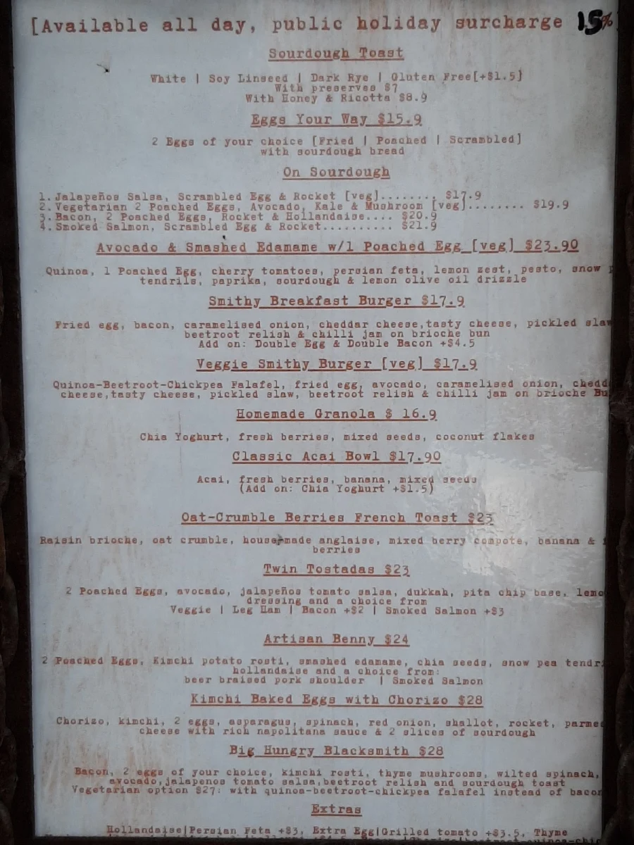Menu, Blacksmith