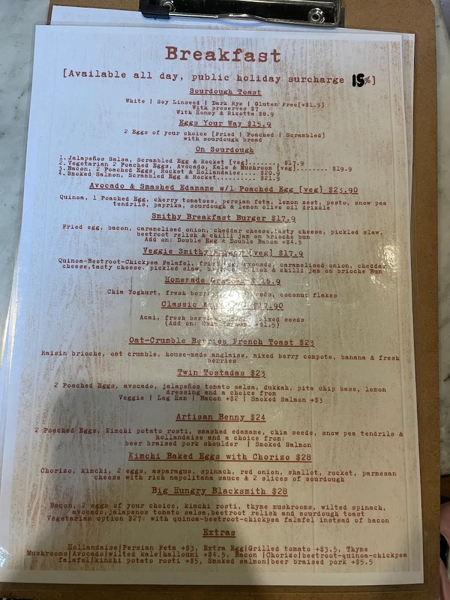 Menu, Blacksmith