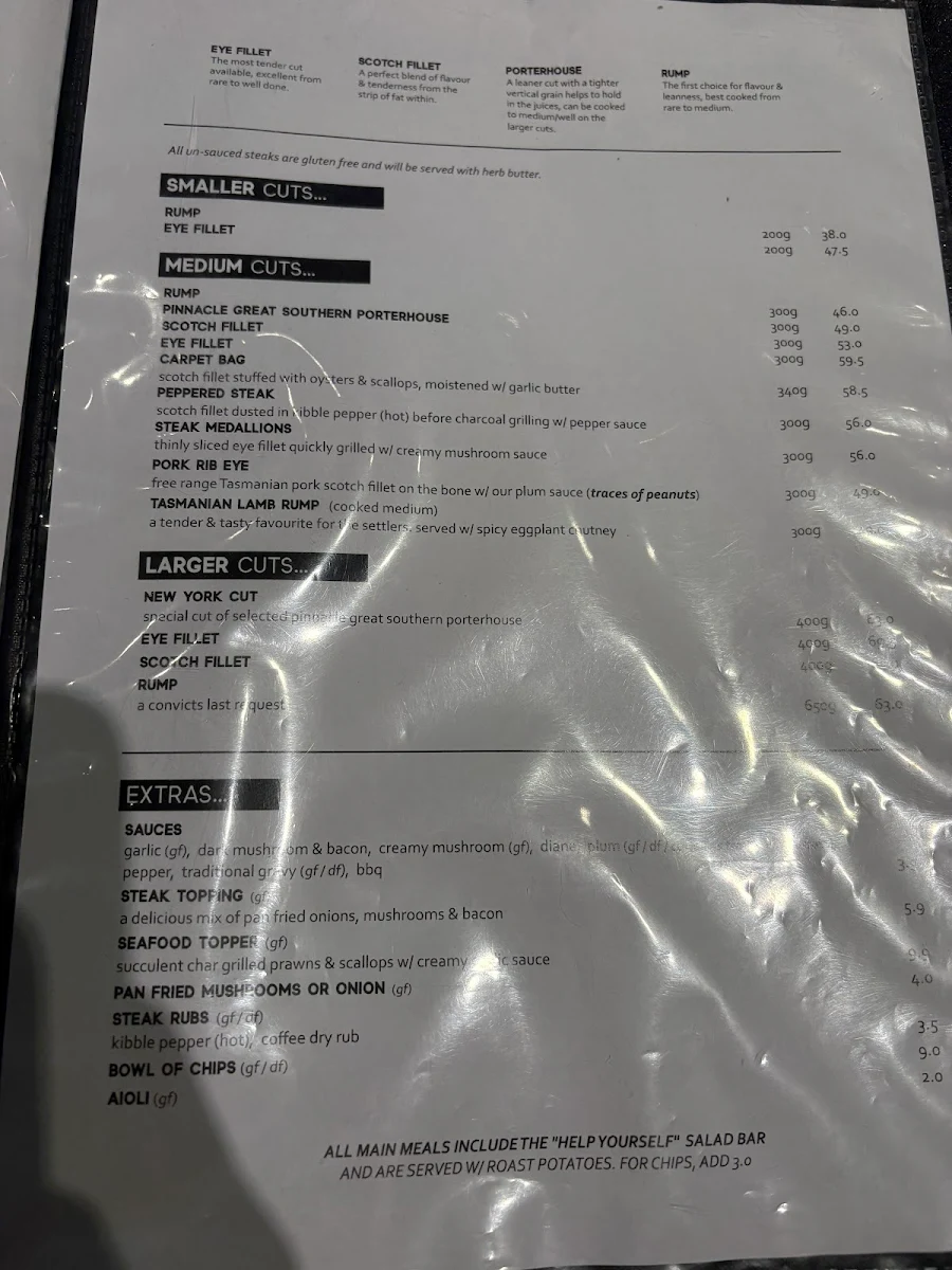 Menu, Jailhouse Grill