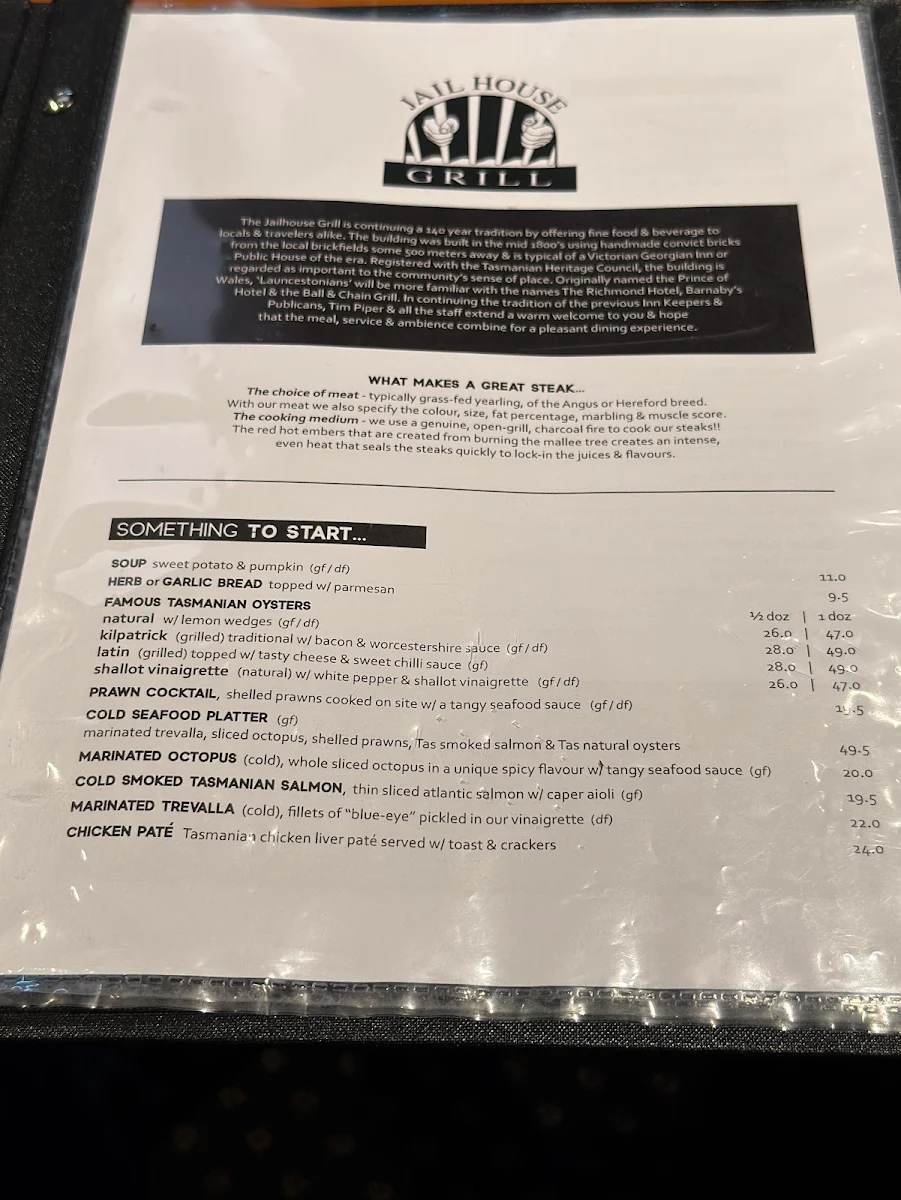 Menu, Jailhouse Grill