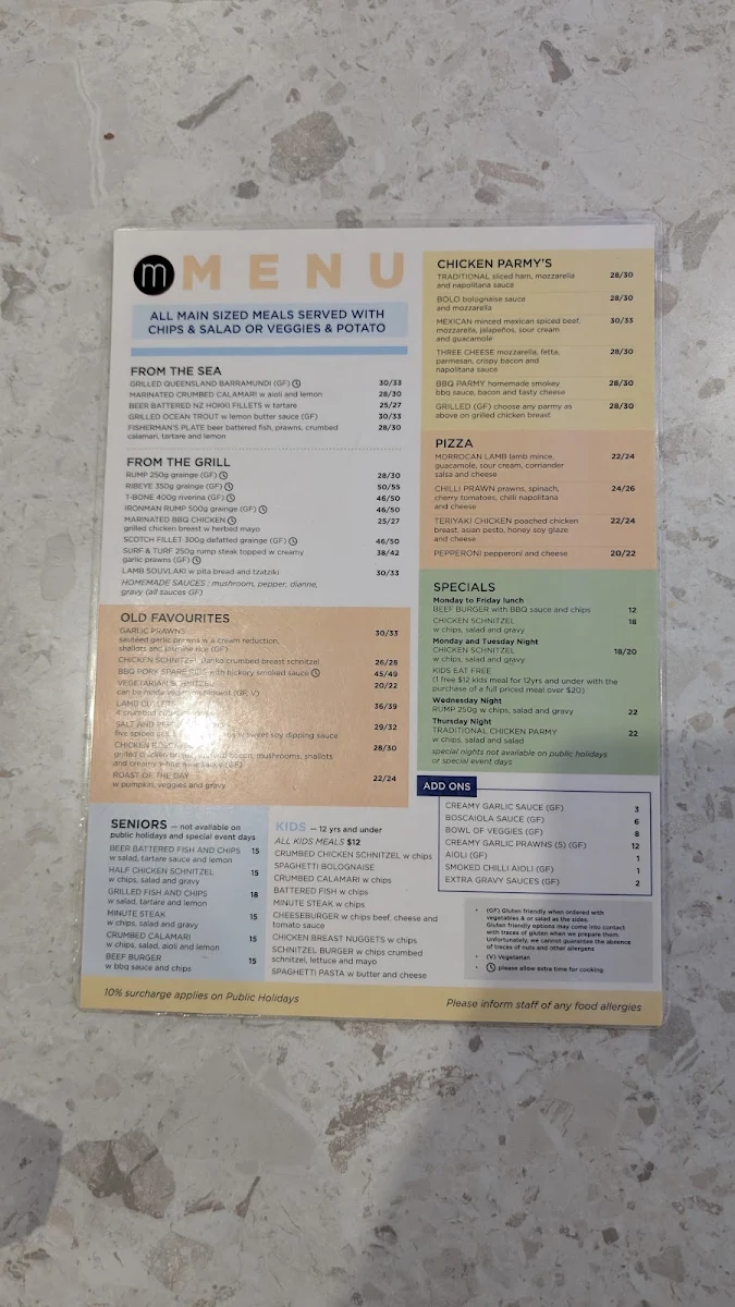 Menu, Mike's Grill