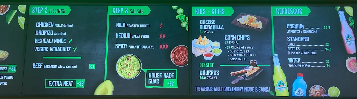 Menu, Mad Mex Merrylands