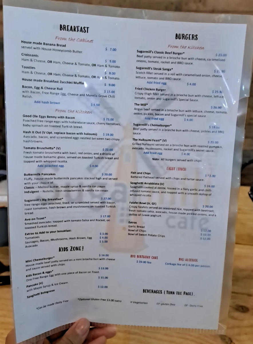 Menu, Sugarmill Cafe Functions & Catering