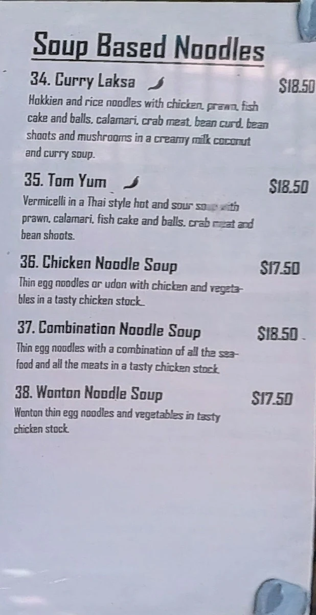 Menu, Stables Noodle