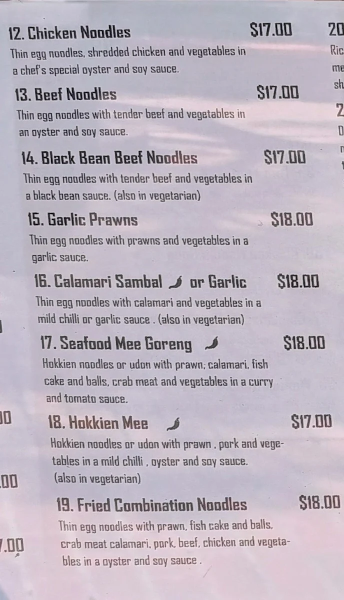 Menu, Stables Noodle