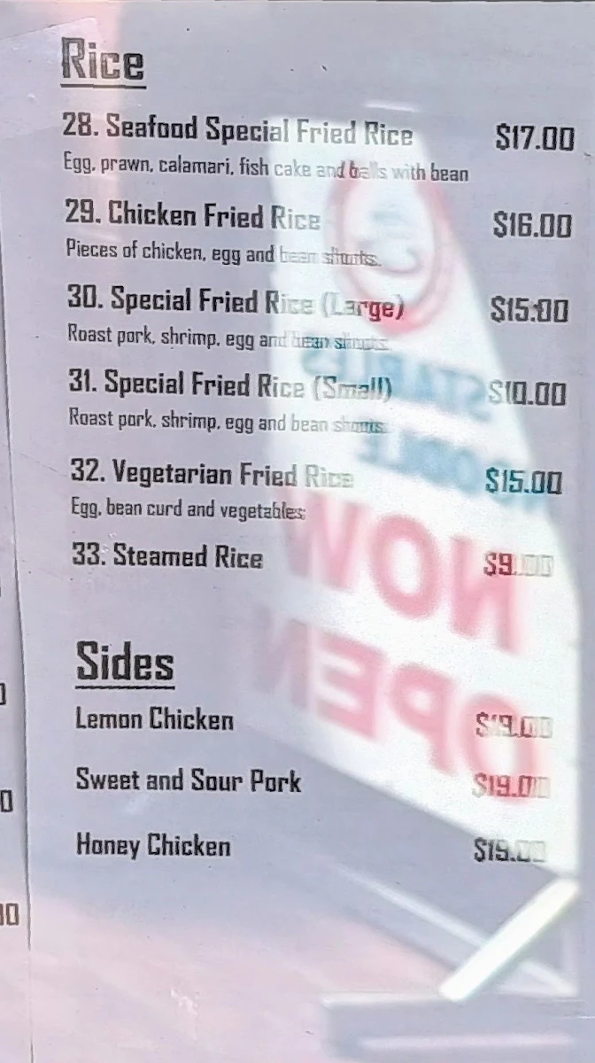 Menu, Stables Noodle