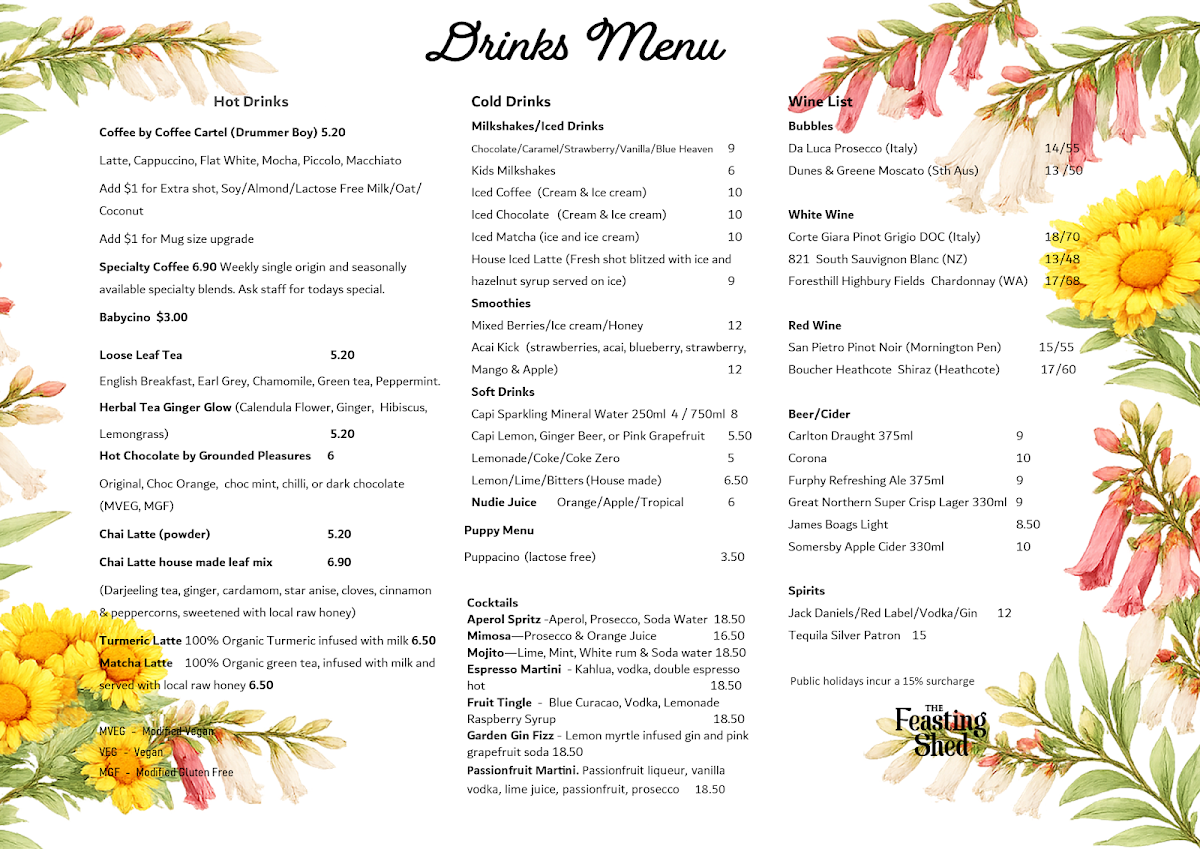 Menu, The Feasting Shed