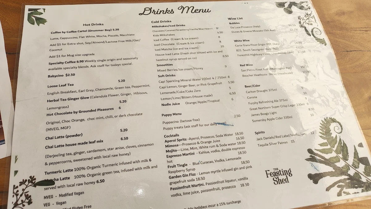 Menu, The Feasting Shed