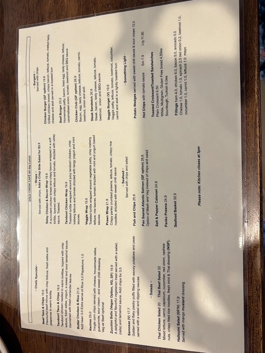 Menu, Gold Creek Cafe