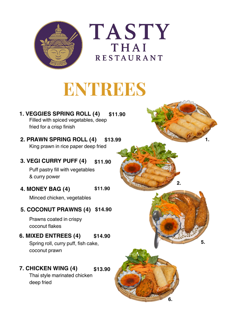 Menu, Tasty Thai Caloundra