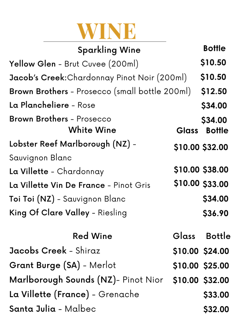 Menu, Tasty Thai Caloundra