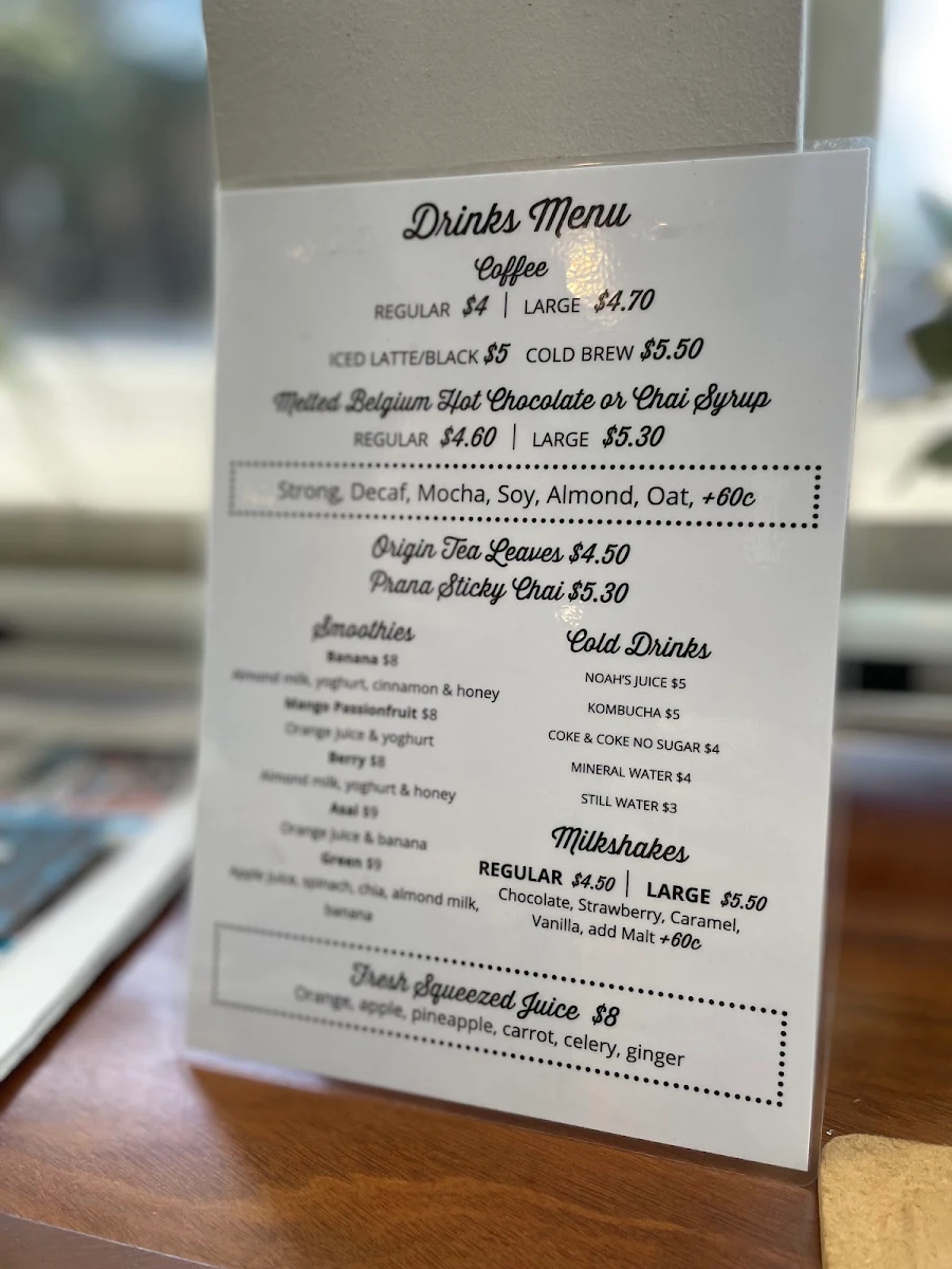 Menu, Hideout Dee Why Cafe