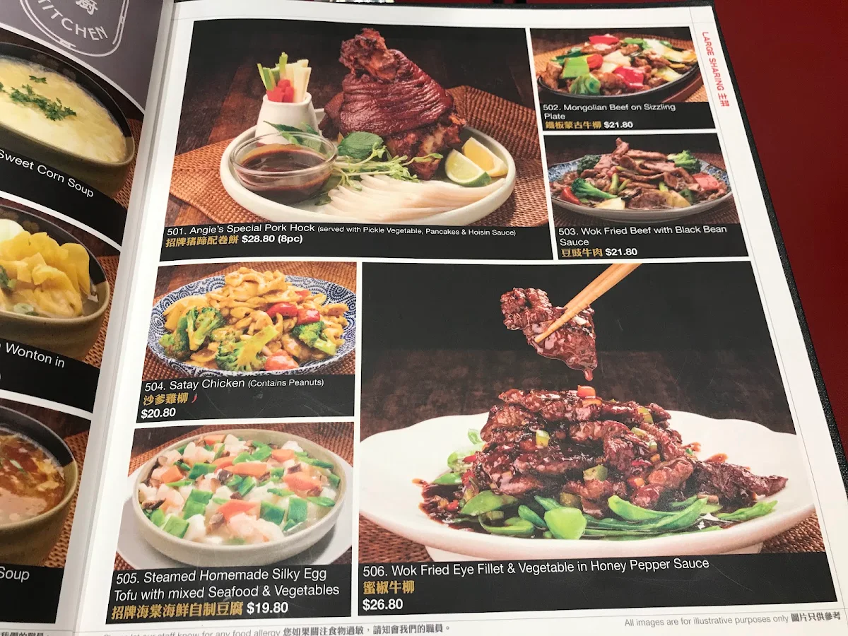 Menu, Angie's Kitchen Moonee Ponds