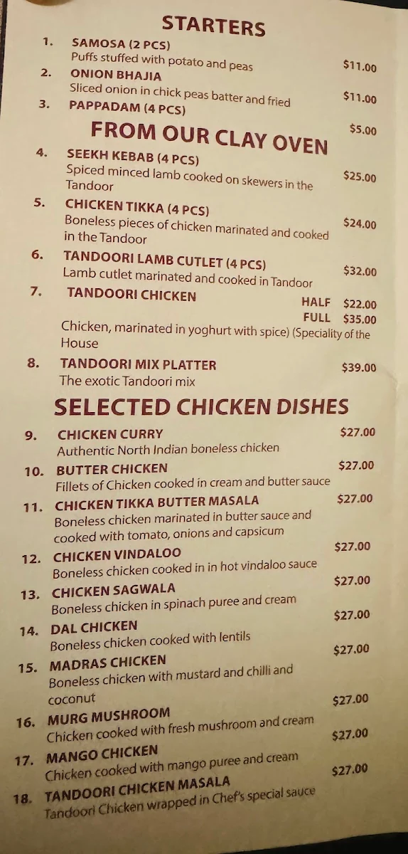 Menu, Grand Guru Indian Restaurant