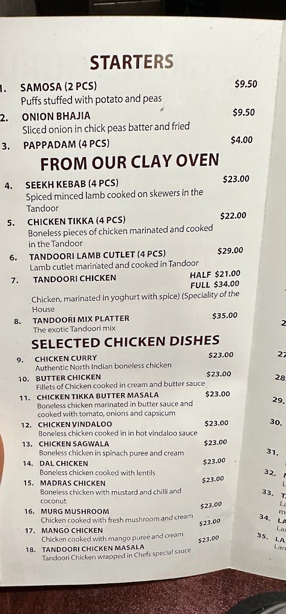 Menu, Grand Guru Indian Restaurant