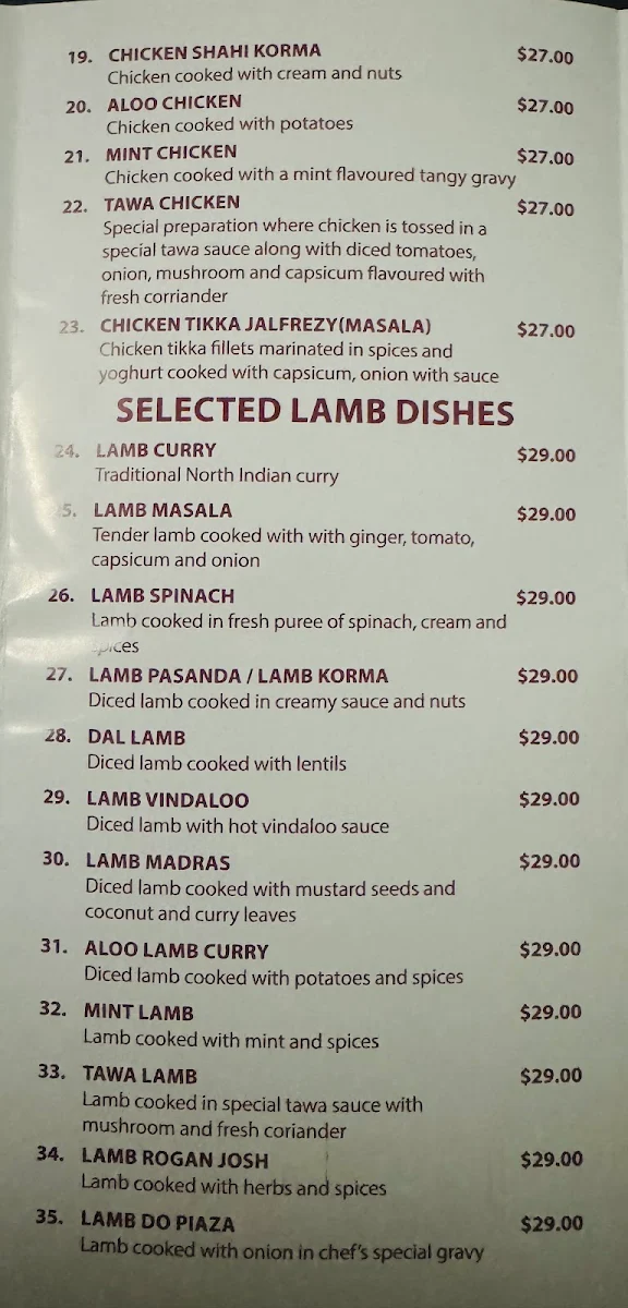 Menu, Grand Guru Indian Restaurant