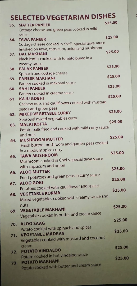 Menu, Grand Guru Indian Restaurant