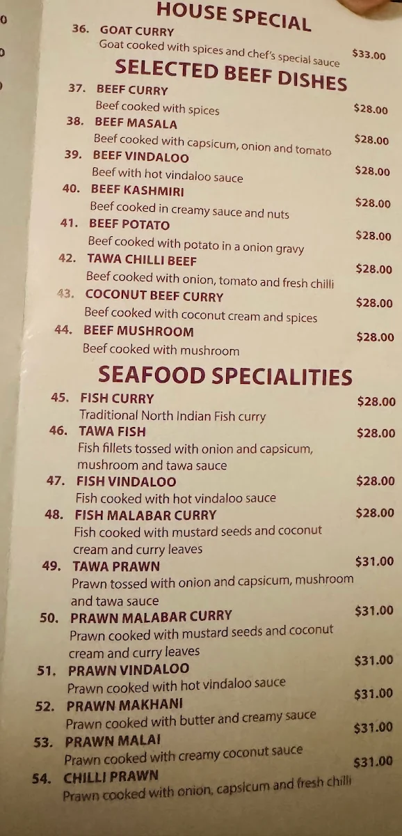 Menu, Grand Guru Indian Restaurant