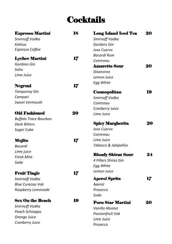 Menu, Exford Hotel
