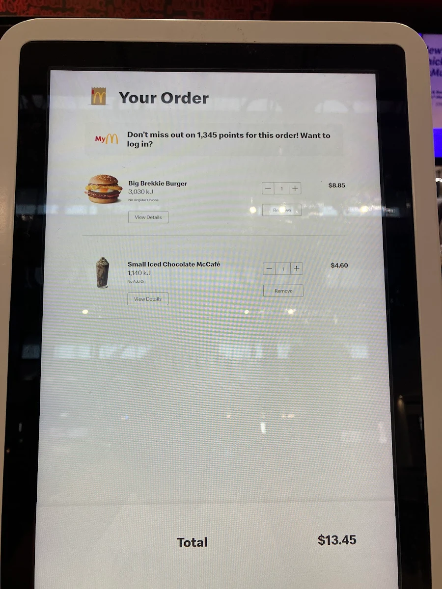 Menu, McDonald's Pacific Fair