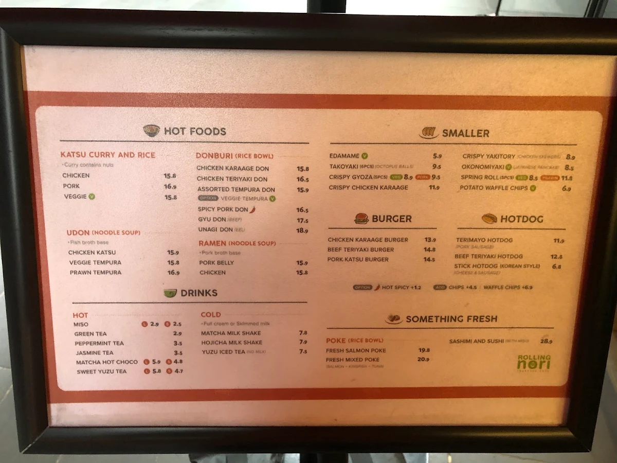 Menu, Rolling Nori Japanese Cafe