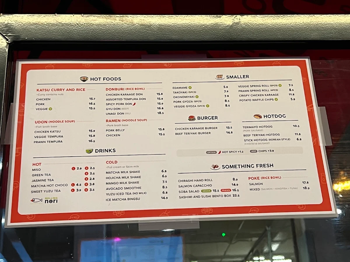 Menu, Rolling Nori Japanese Cafe
