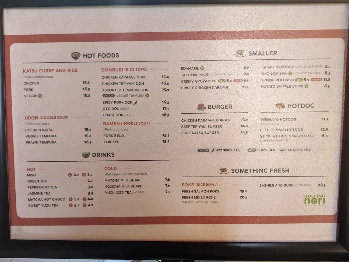 Menu, Rolling Nori Japanese Cafe