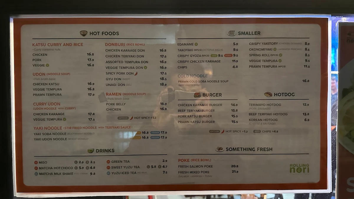 Menu, Rolling Nori Japanese Cafe