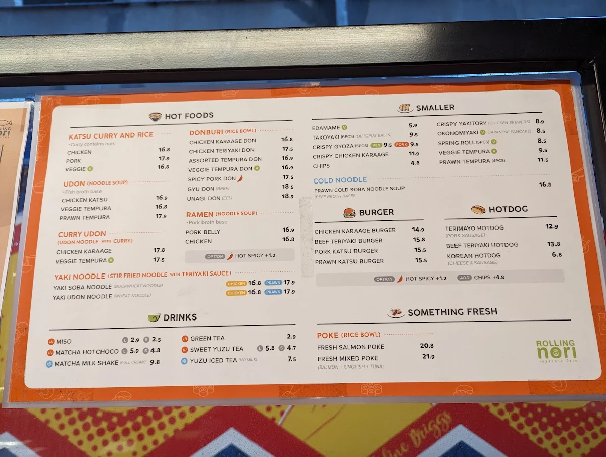 Menu, Rolling Nori Japanese Cafe
