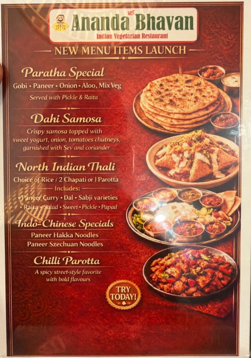 Menu, Sri Ananda Bhavan CBD