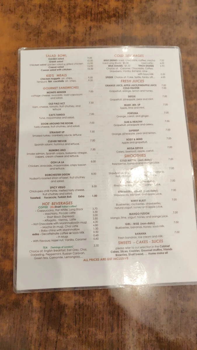 Menu, Hudsons of Dickson