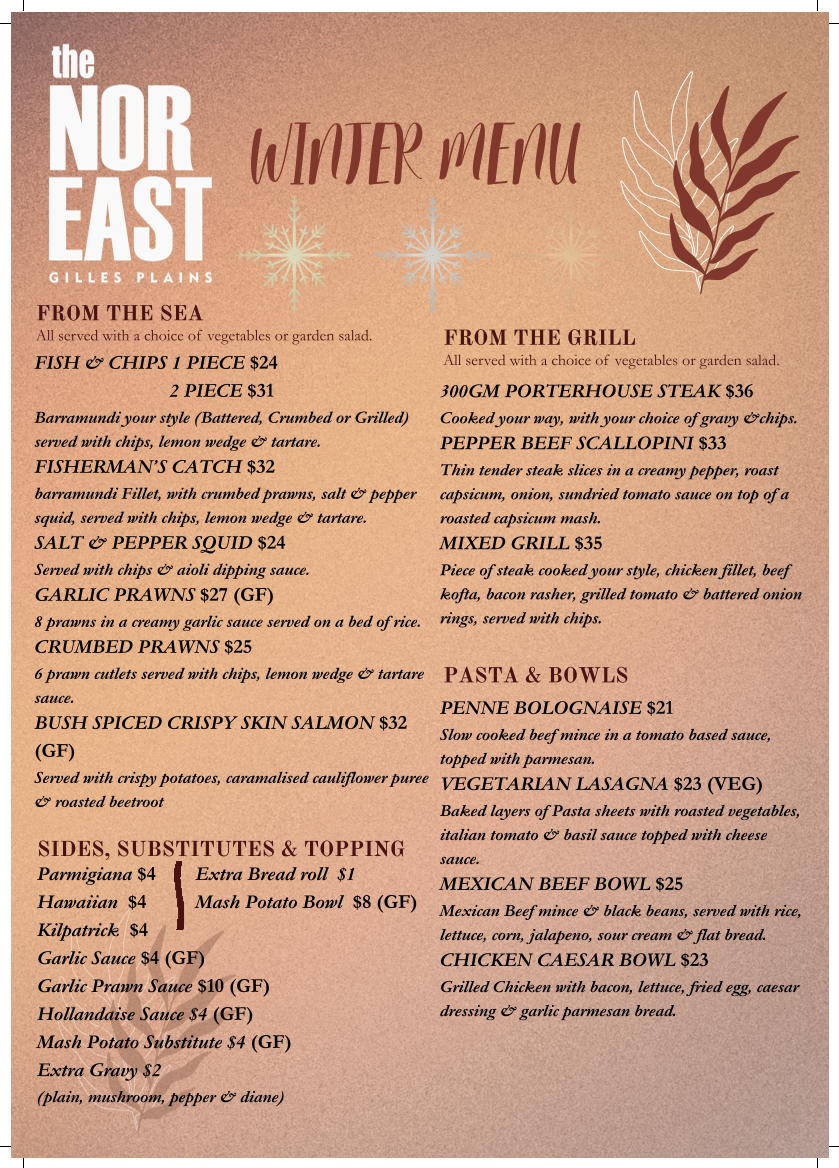 Menu, The Nor East.