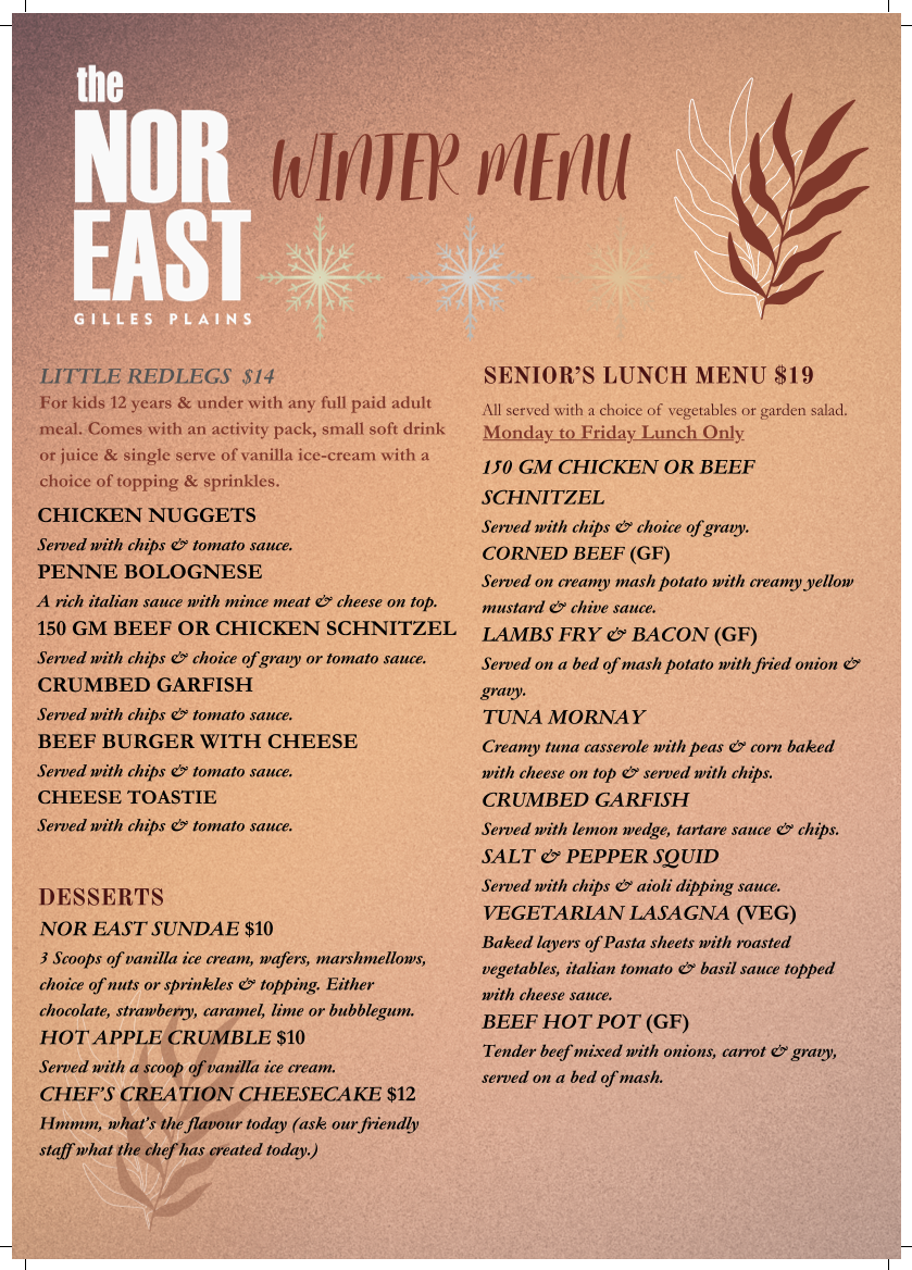 Menu, The Nor East.