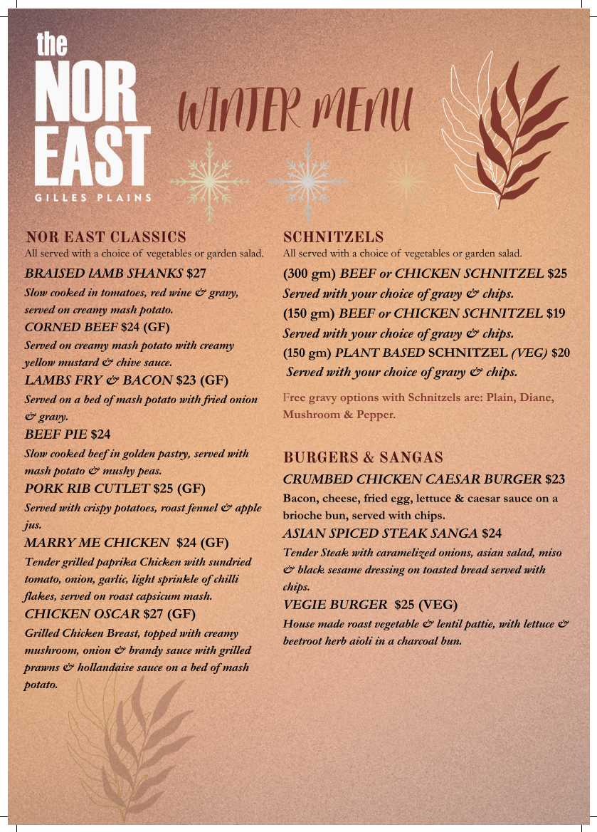 Menu, The Nor East.