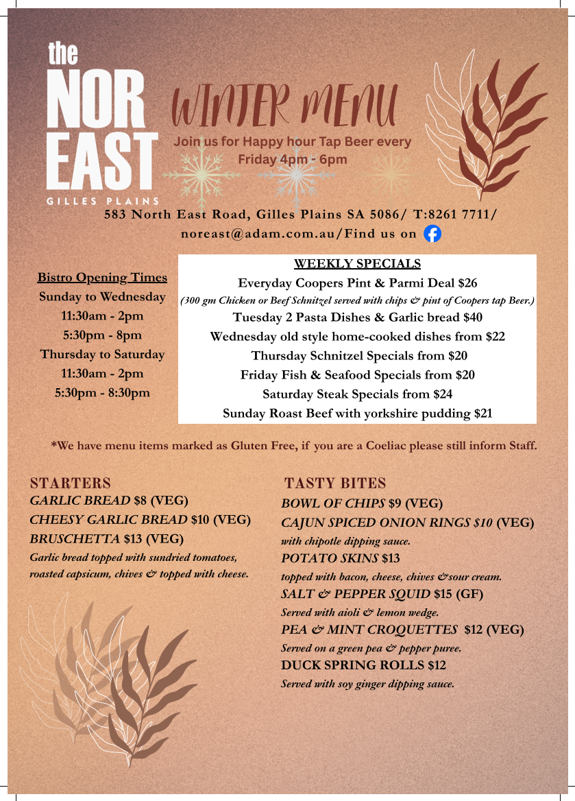 Menu, The Nor East.