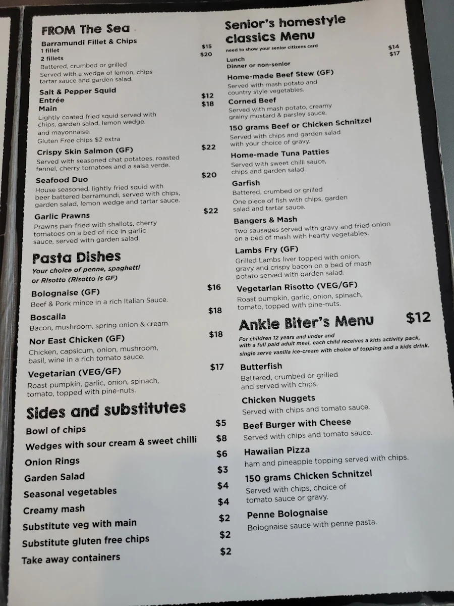 Menu, The Nor East.
