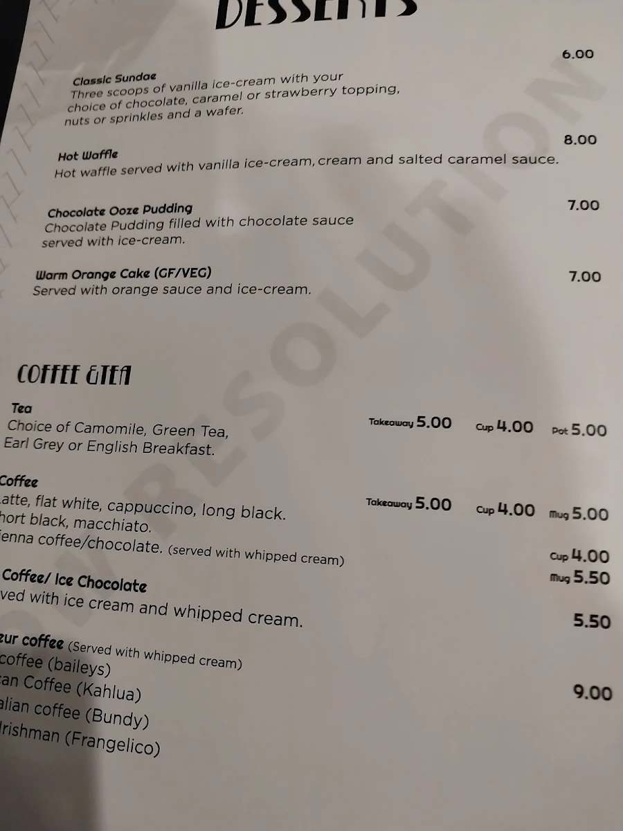 Menu, The Nor East.