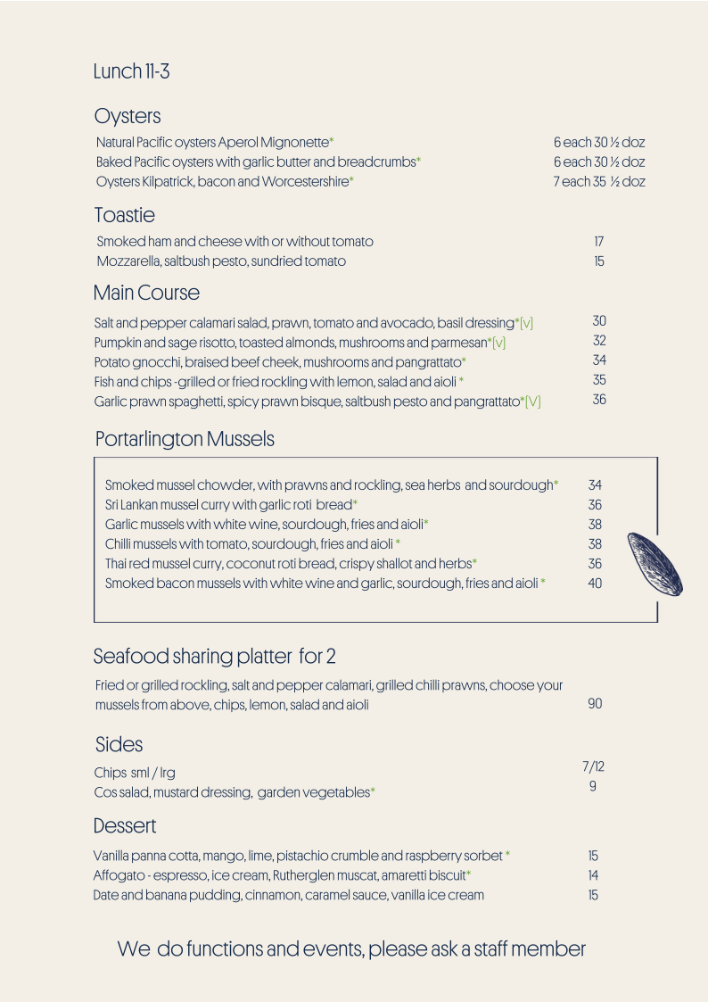 Menu, Pier Street