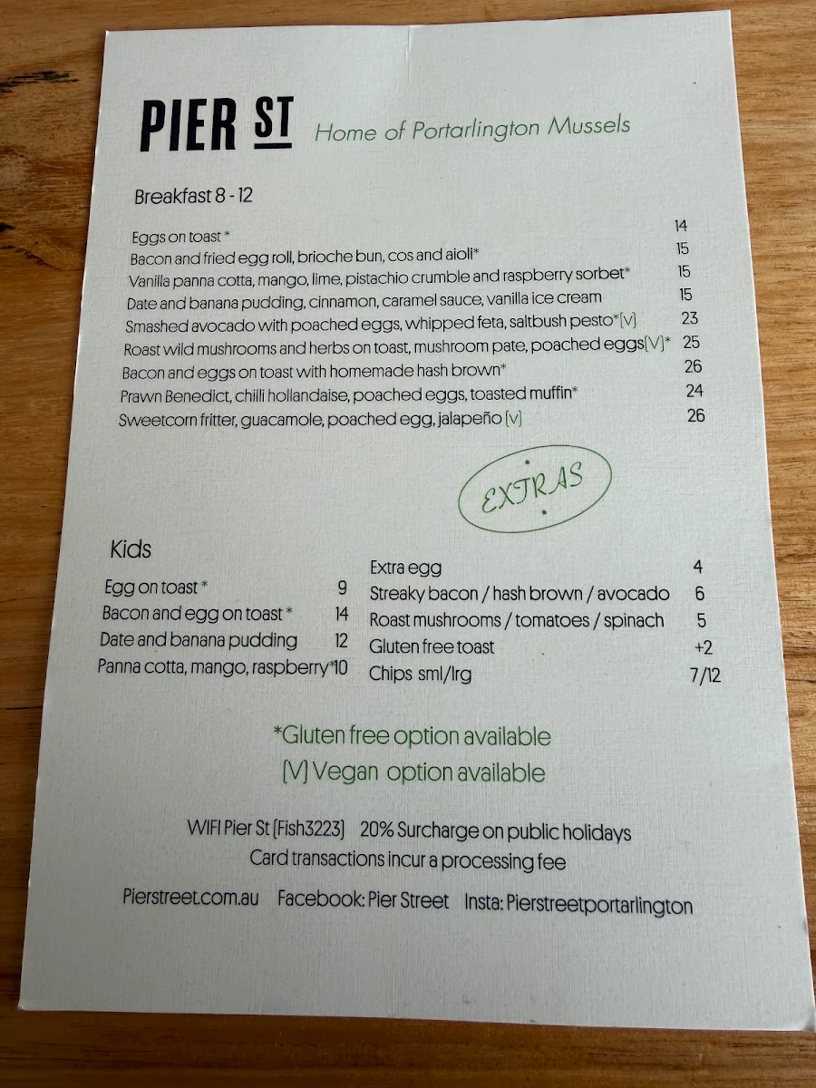 Menu, Pier Street