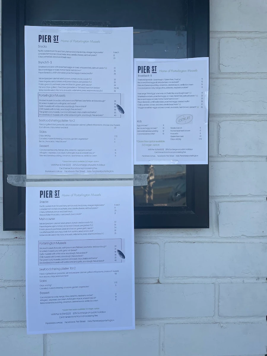 Menu, Pier Street