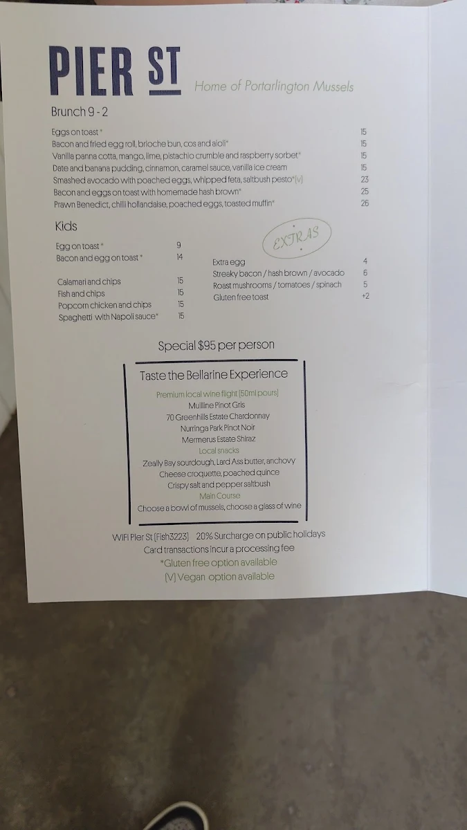 Menu, Pier Street