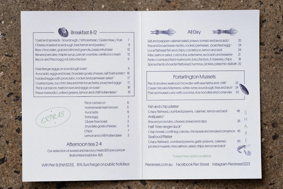 Menu, Pier Street