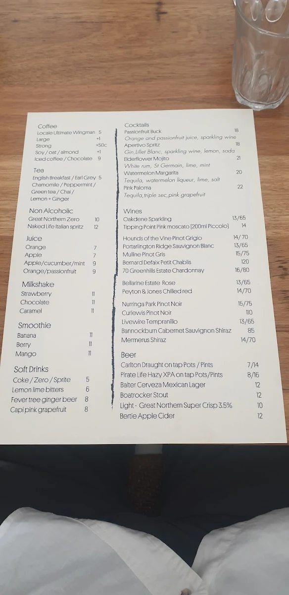 Menu, Pier Street