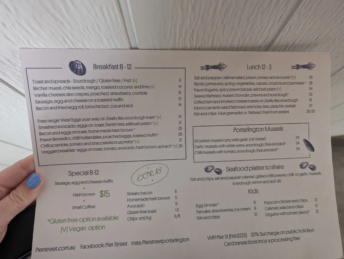 Menu, Pier Street