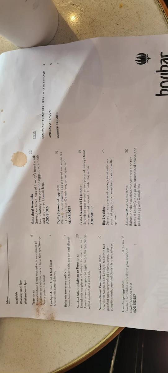 Menu, Boubar